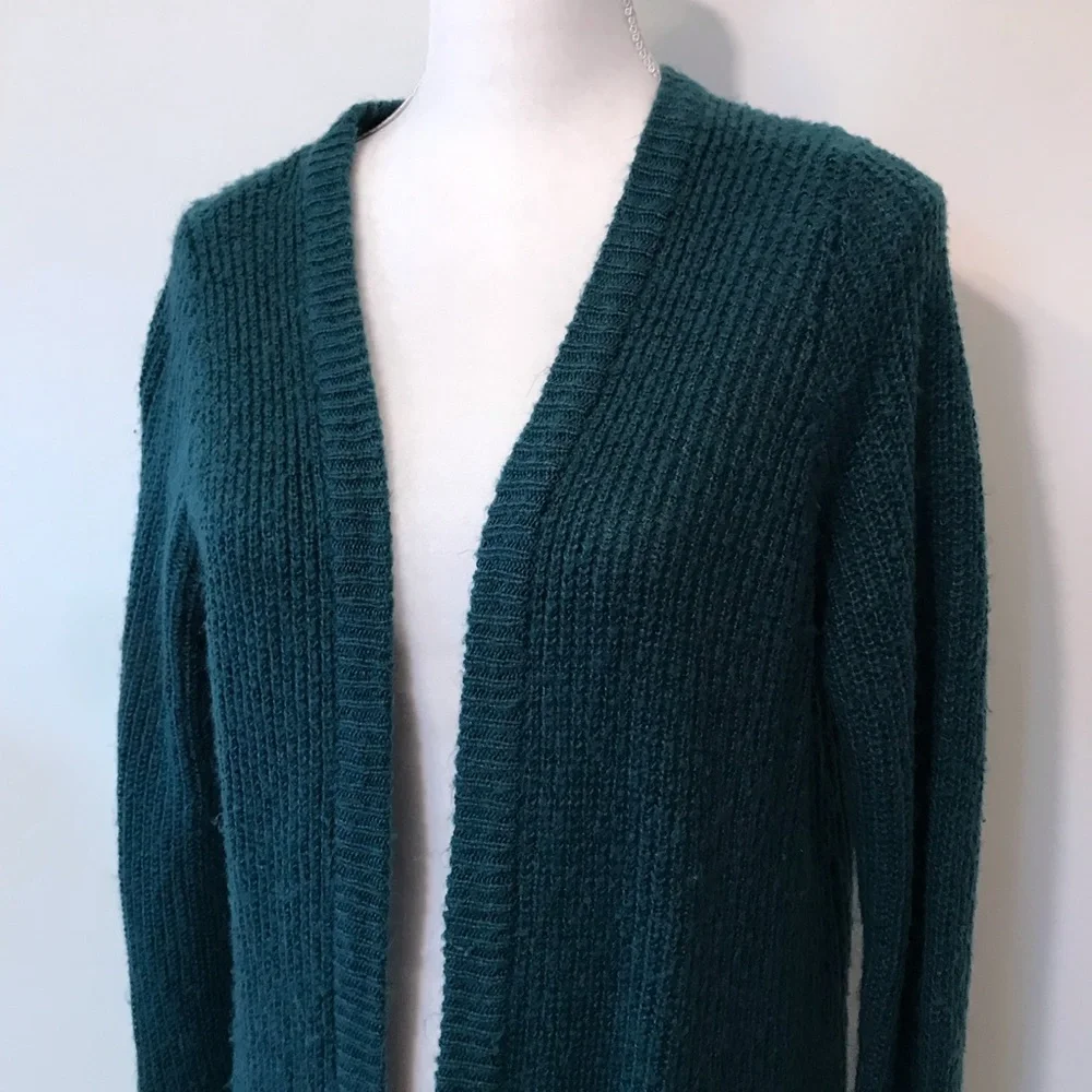 Charlotte Russe Cardigan Sweater Open Front Thick Knit Teal Pockets Medium - Picture 2 of 10